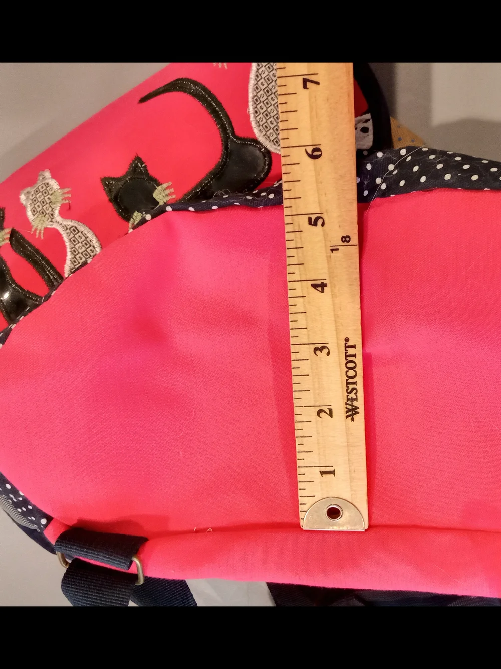 Pink and Navy Cat Appliqué Women's Large Backpack